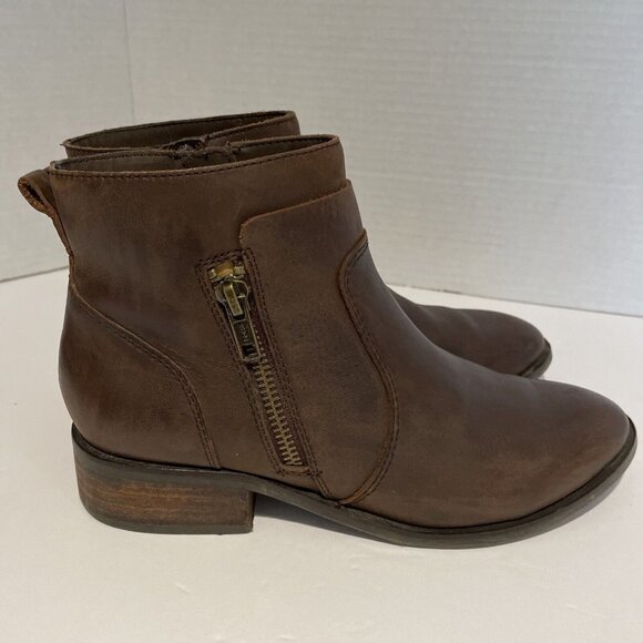 CROWN VINTAGE Womens Leather Ankle Boot Size 6M Cathy Side Zip Brown Blogger Fav - Picture 1 of 11